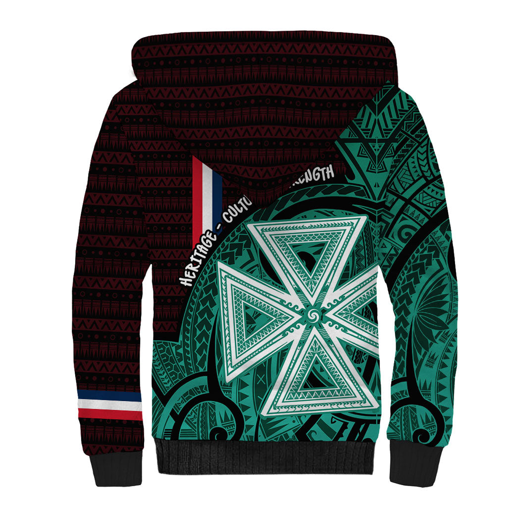 Wallis And Futuna Sherpa Hoodie Tribal Polynesian Tattoo Heritage Cross Flag