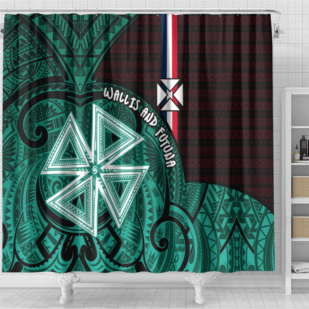 Wallis And Futuna Shower Curtain Tribal Polynesian Tattoo Heritage Cross Flag