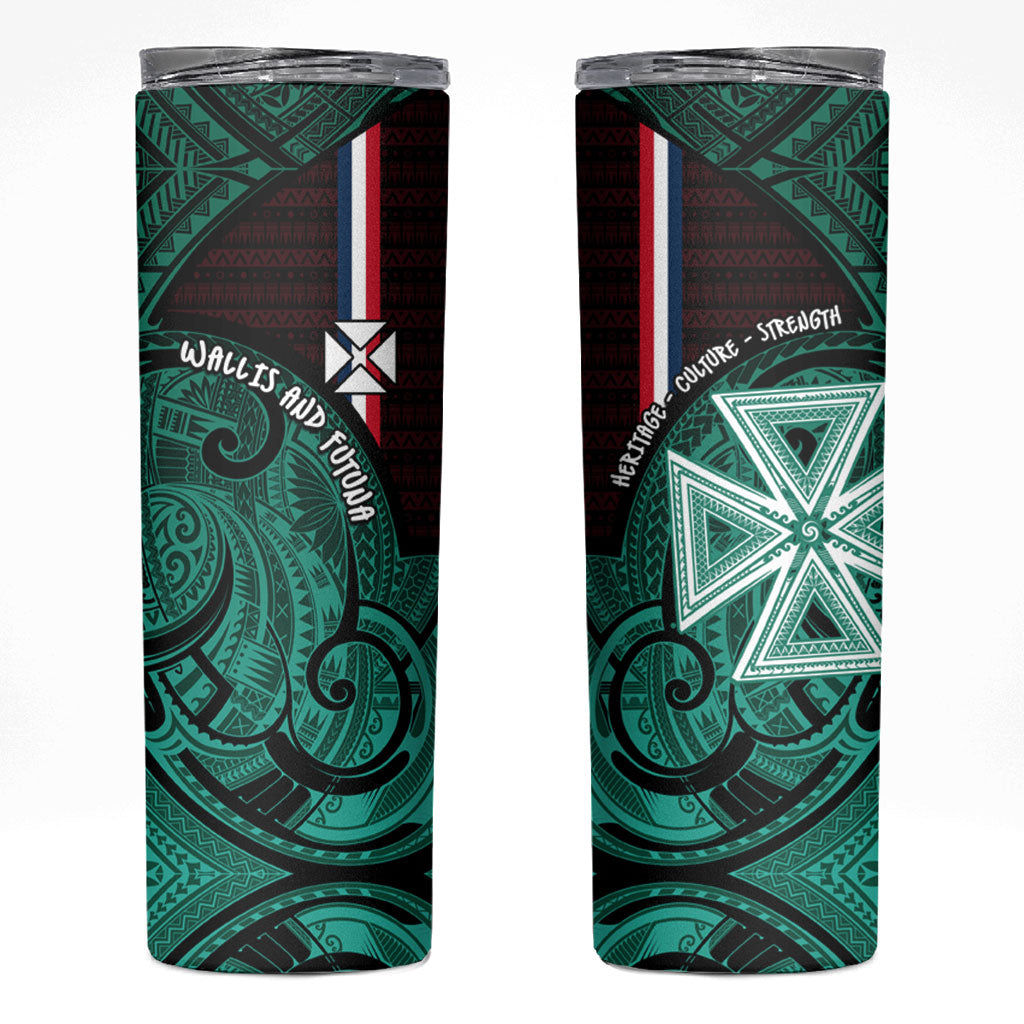 Wallis And Futuna Skinny Tumbler Tribal Polynesian Tattoo Heritage Cross Flag