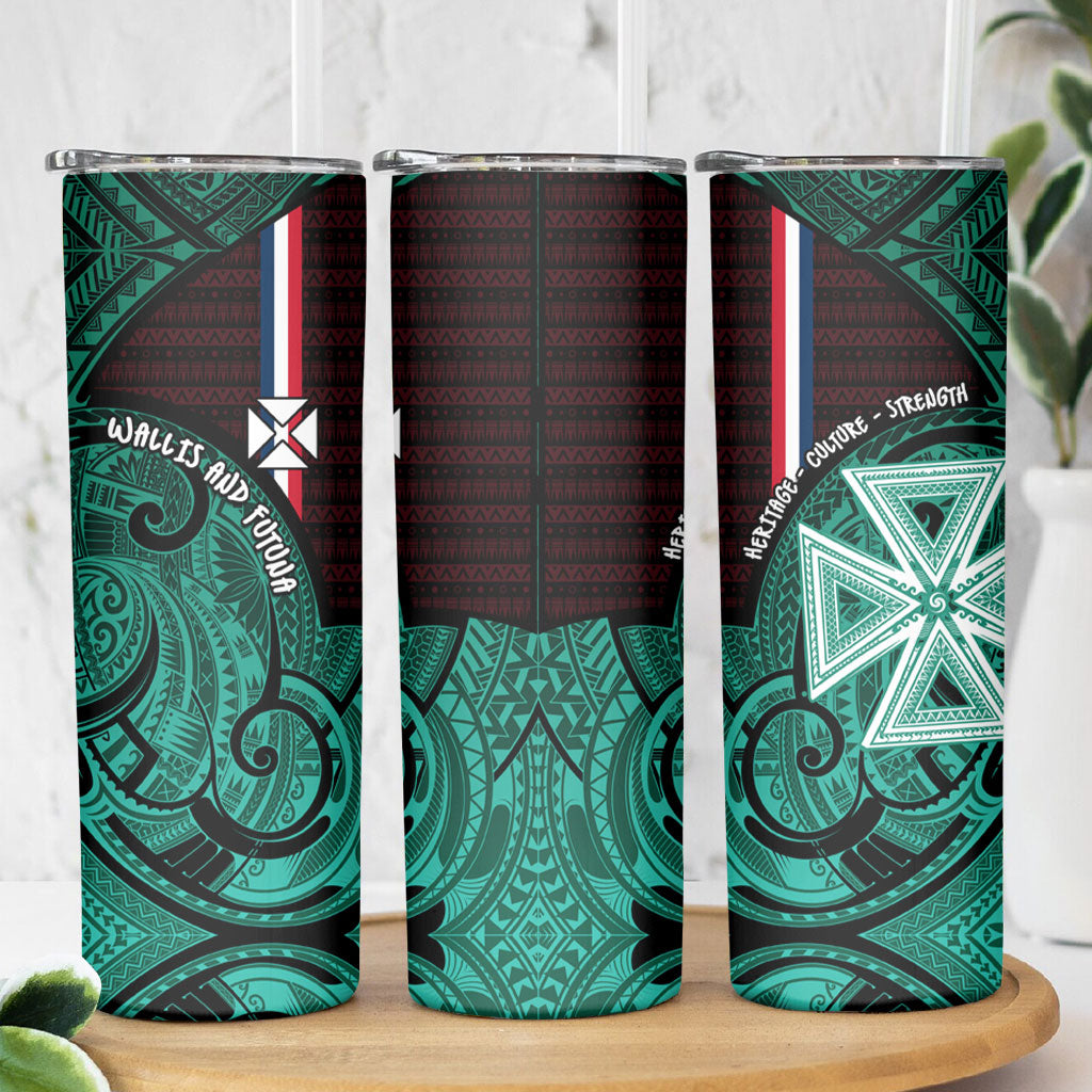 Wallis And Futuna Skinny Tumbler Tribal Polynesian Tattoo Heritage Cross Flag
