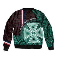 Wallis And Futuna Sleeve Zip Bomber Jacket Tribal Polynesian Tattoo Heritage Cross Flag