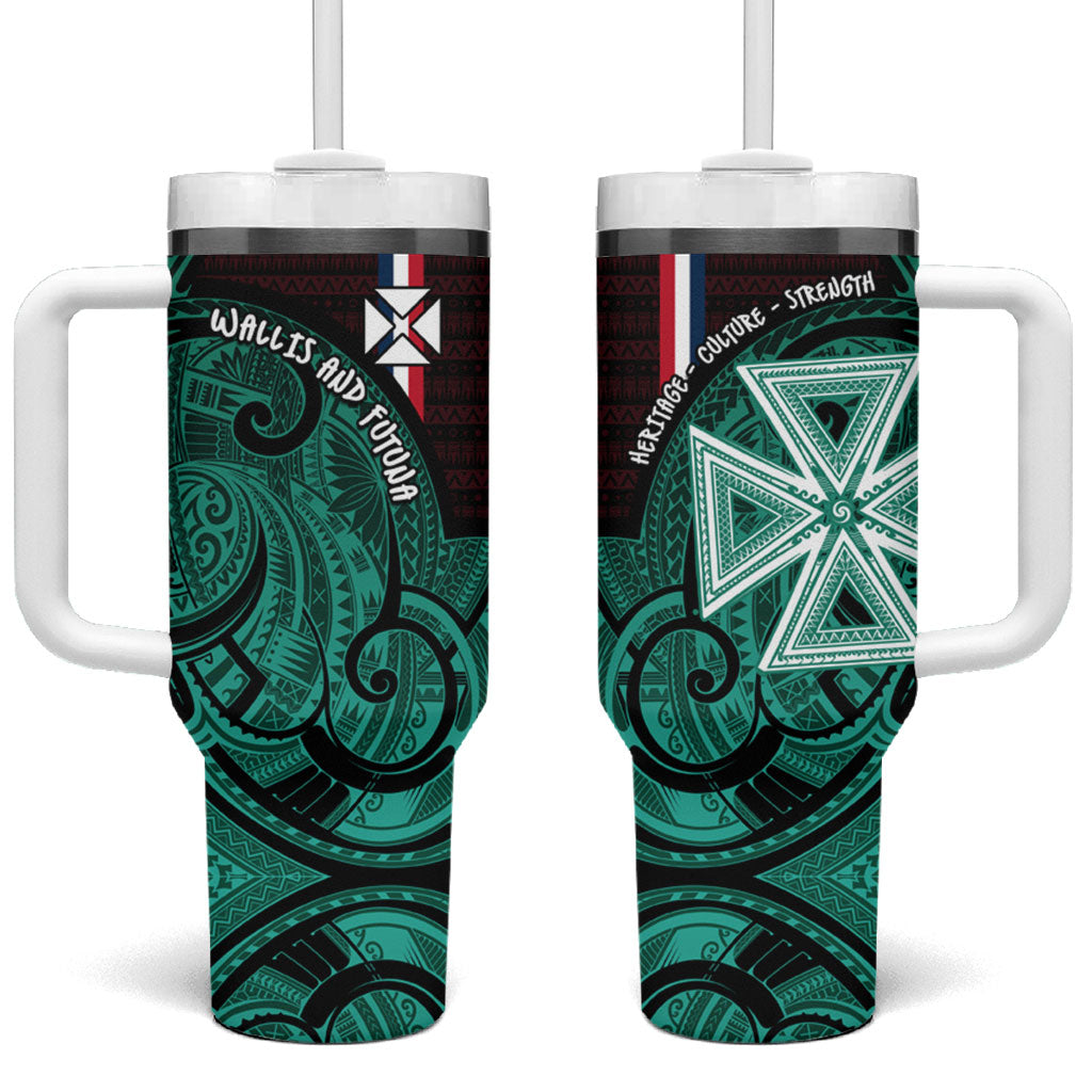 Wallis And Futuna Tumbler With Handle Tribal Polynesian Tattoo Heritage Cross Flag
