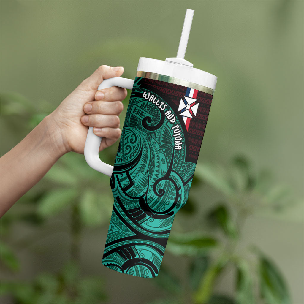 Wallis And Futuna Tumbler With Handle Tribal Polynesian Tattoo Heritage Cross Flag