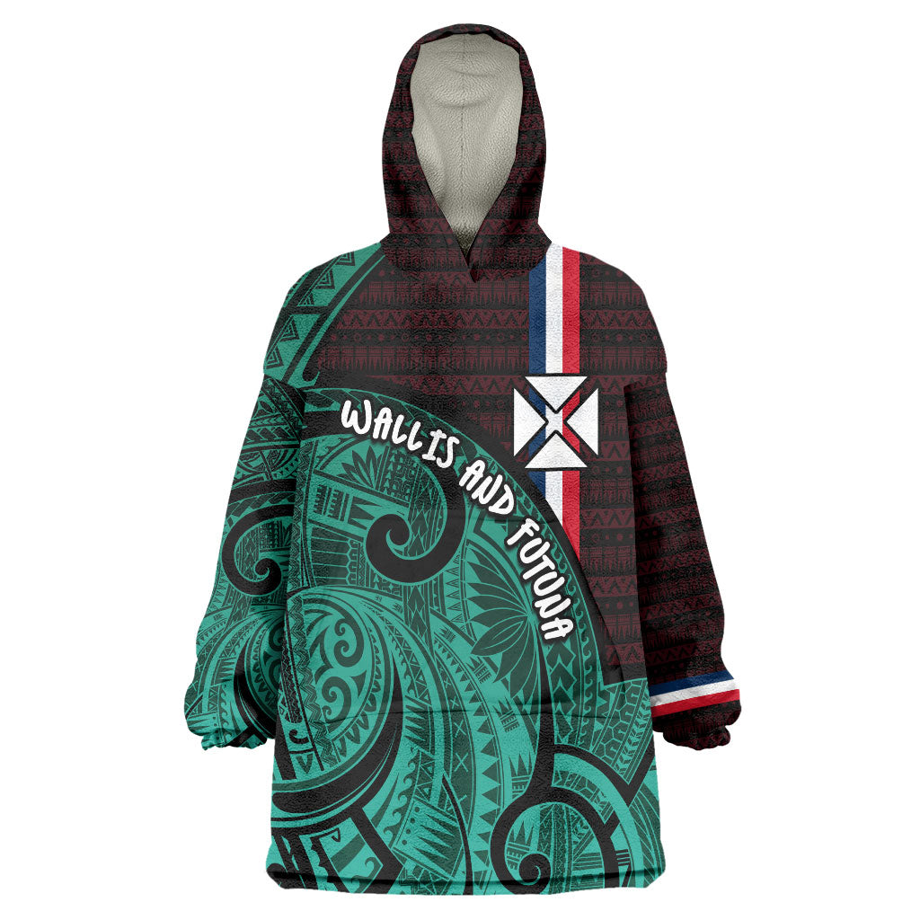 Wallis And Futuna Wearable Blanket Hoodie Tribal Polynesian Tattoo Heritage Cross Flag