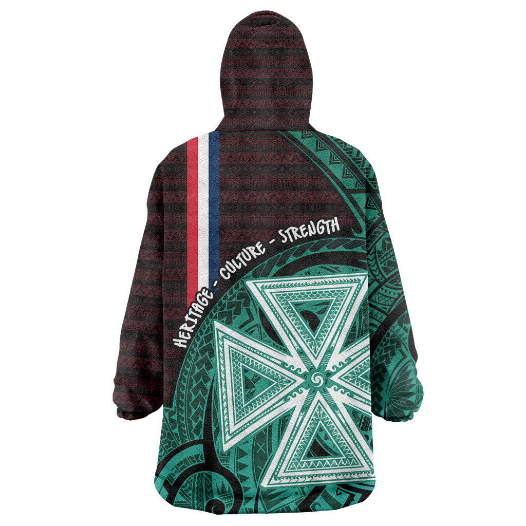 Wallis And Futuna Wearable Blanket Hoodie Tribal Polynesian Tattoo Heritage Cross Flag
