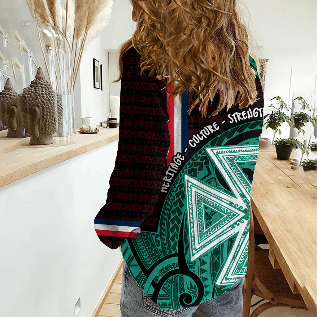 Wallis And Futuna Women Casual Shirt Tribal Polynesian Tattoo Heritage Cross Flag
