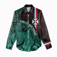 Wallis And Futuna Women Casual Shirt Tribal Polynesian Tattoo Heritage Cross Flag