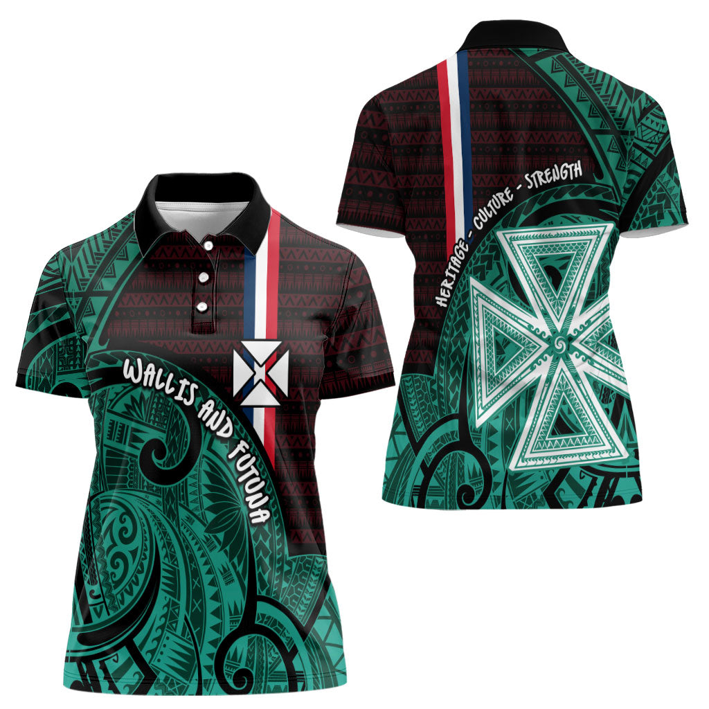 Wallis And Futuna Women Polo Shirt Tribal Polynesian Tattoo Heritage Cross Flag