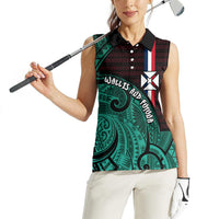 Wallis And Futuna Women Sleeveless Polo Shirt Tribal Polynesian Tattoo Heritage Cross Flag