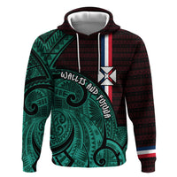 Wallis And Futuna Zip Hoodie Tribal Polynesian Tattoo Heritage Cross Flag