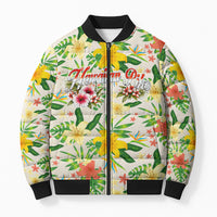 Hawaiian Piko Threads Of Paradise Aloha Bomber Puffer Jacket Tropical Hibiscus Plumeria
