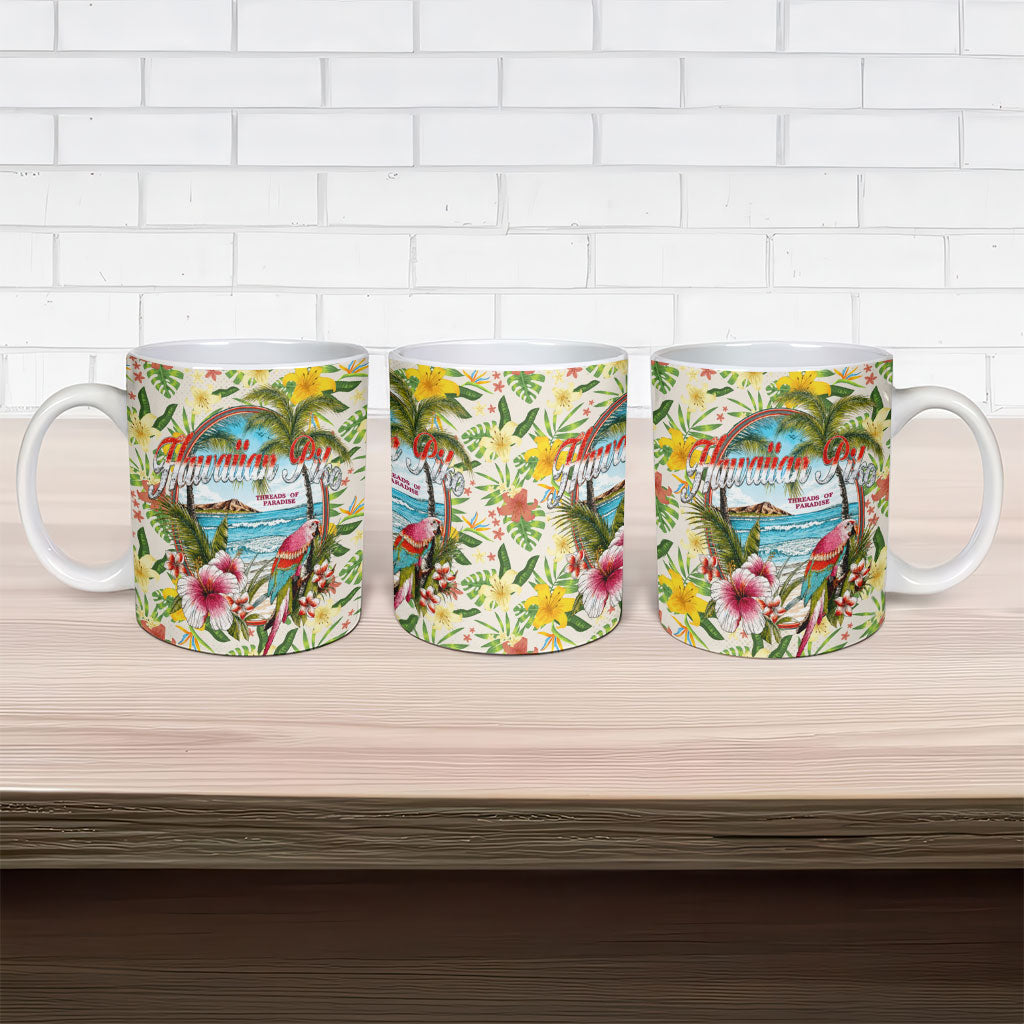 Hawaiian Piko Threads Of Paradise Aloha Ceramic Mug Tropical Hibiscus Plumeria