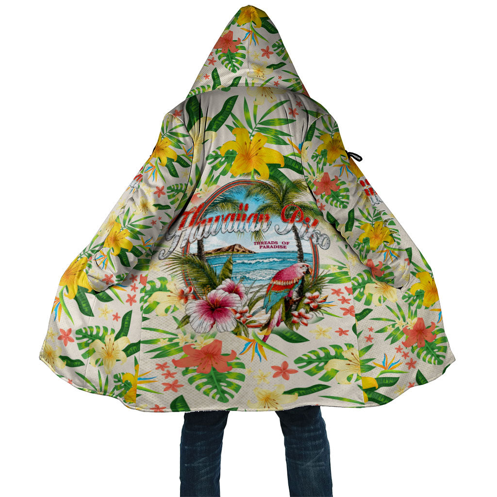 Hawaiian Piko Threads Of Paradise Aloha Cloak Tropical Hibiscus Plumeria TS04 Unisex White Green - Polynesian Pride