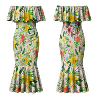 Hawaiian Piko Threads Of Paradise Aloha Couples Matching Mermaid Dress and Hawaiian Shirt Tropical Hibiscus Plumeria