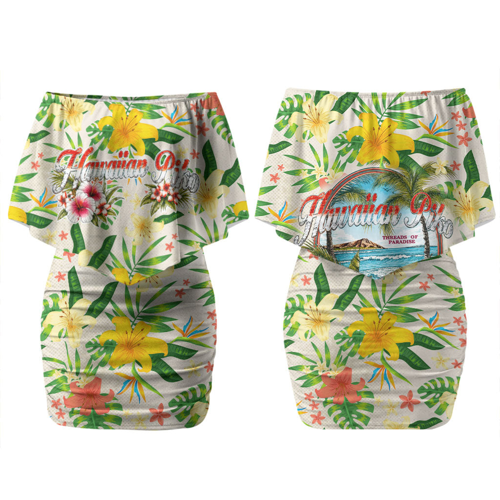 Hawaiian Piko Threads Of Paradise Aloha Couples Matching Off Shoulder Short Dress and Hawaiian Shirt Tropical Hibiscus Plumeria