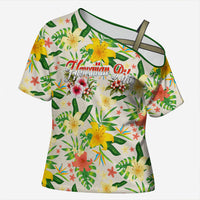 Hawaiian Piko Threads Of Paradise Aloha Cross Shoulder Shirt Tropical Hibiscus Plumeria