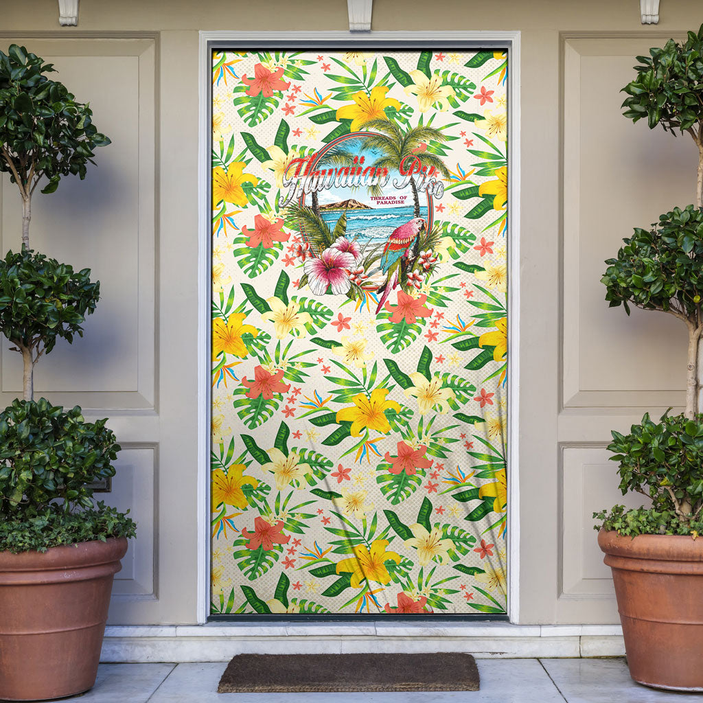 Hawaiian Piko Threads Of Paradise Aloha Door Cover Tropical Hibiscus Plumeria