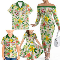 Hawaiian Piko Threads Of Paradise Aloha Family Matching Off The Shoulder Long Sleeve Dress and Hawaiian Shirt Tropical Hibiscus Plumeria