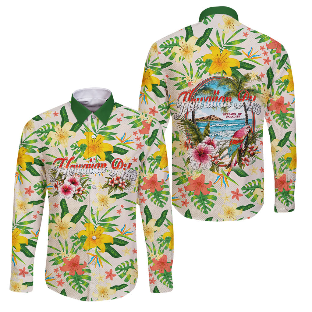 Hawaiian Piko Threads Of Paradise Aloha Family Matching Off The Shoulder Long Sleeve Dress and Hawaiian Shirt Tropical Hibiscus Plumeria