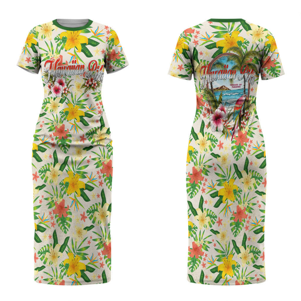 Hawaiian Piko Threads Of Paradise Aloha Family Matching Short Sleeve Bodycon Dress and Hawaiian Shirt Tropical Hibiscus Plumeria