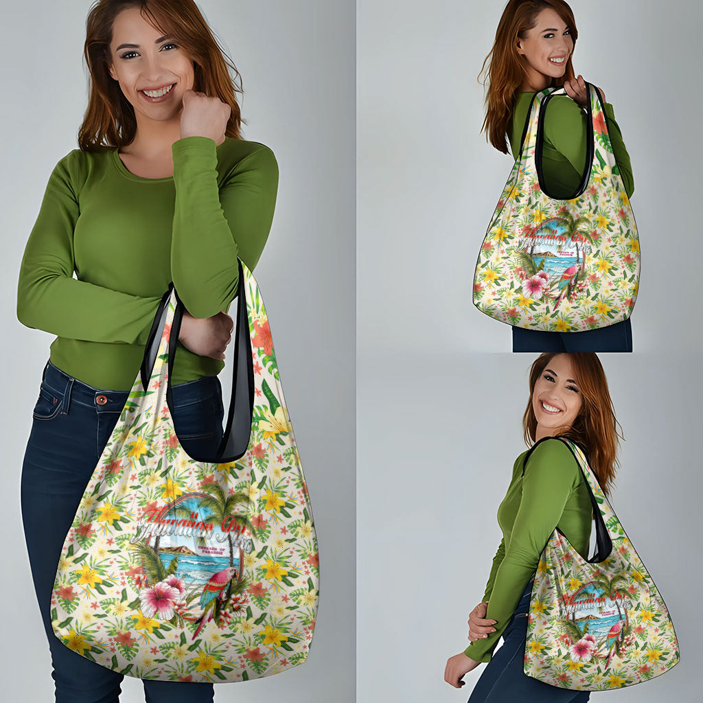 Hawaiian Piko Threads Of Paradise Aloha Grocery Bag Tropical Hibiscus Plumeria