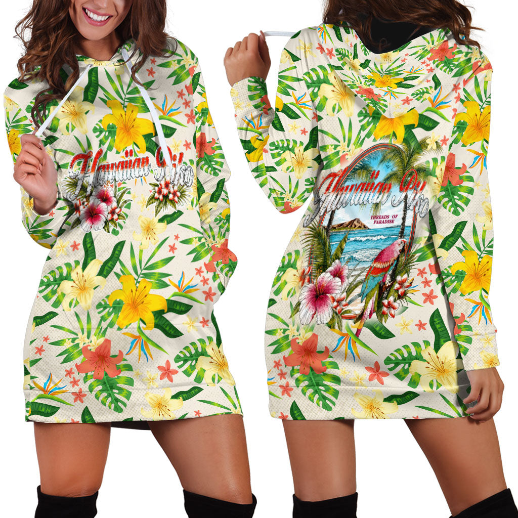 Hawaiian Piko Threads Of Paradise Aloha Hoodie Dress Tropical Hibiscus Plumeria