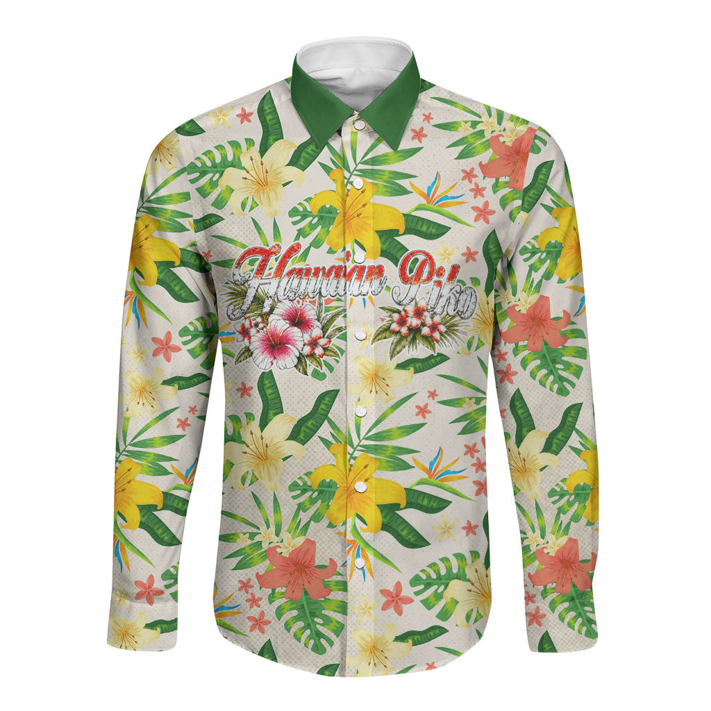 Hawaiian Piko Threads Of Paradise Aloha Long Sleeve Button Shirt Tropical Hibiscus Plumeria