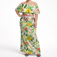 Hawaiian Piko Threads Of Paradise Aloha Off Shoulder Maxi Dress Tropical Hibiscus Plumeria