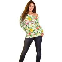 Hawaiian Piko Threads Of Paradise Aloha Off Shoulder Sweater Tropical Hibiscus Plumeria