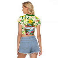 Hawaiian Piko Threads Of Paradise Aloha Raglan Cropped T Shirt Tropical Hibiscus Plumeria
