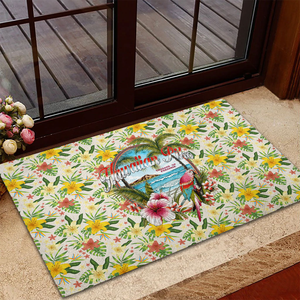 Hawaiian Piko Threads Of Paradise Aloha Rubber Doormat Tropical Hibiscus Plumeria