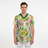 Hawaiian Piko Threads Of Paradise Aloha Scrub Top Tropical Hibiscus Plumeria