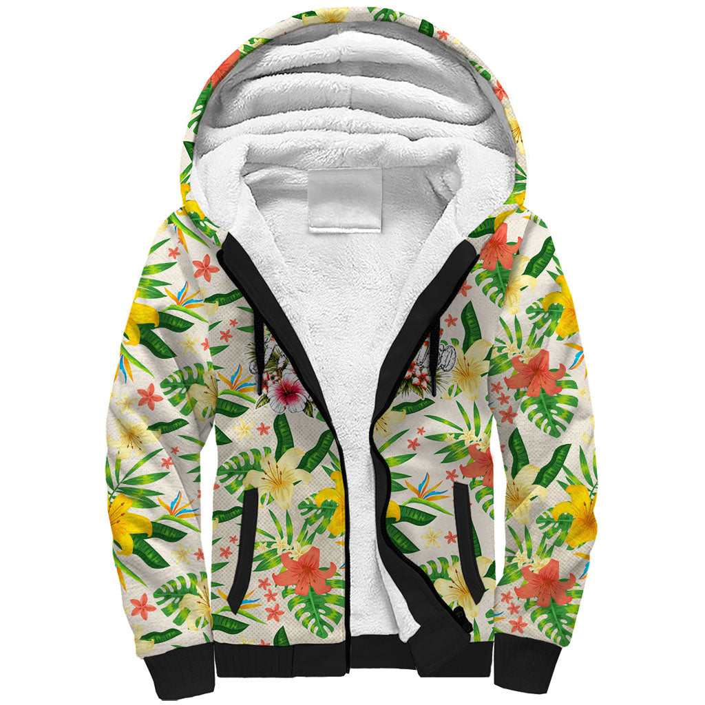 Hawaiian Piko Threads Of Paradise Aloha Sherpa Hoodie Tropical Hibiscus Plumeria