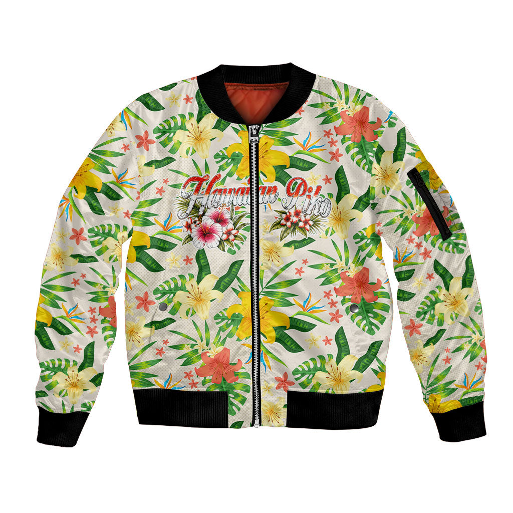 Hawaiian Piko Threads Of Paradise Aloha Sleeve Zip Bomber Jacket Tropical Hibiscus Plumeria