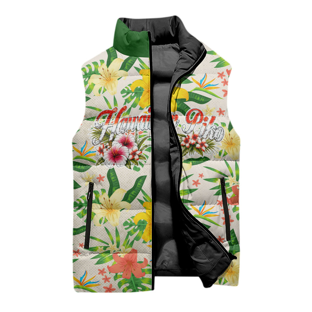 Hawaiian Piko Threads Of Paradise Aloha Sleeveless Puffer Jacket Tropical Hibiscus Plumeria