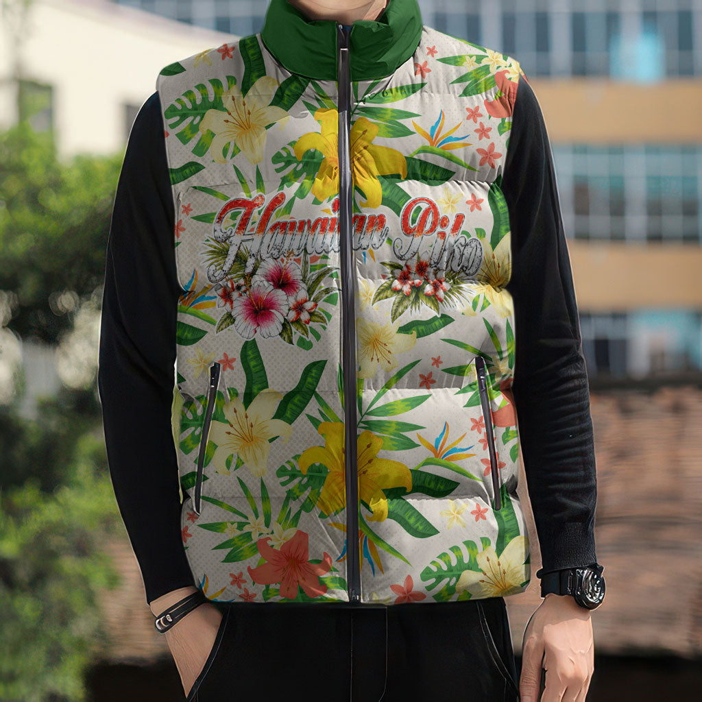 Hawaiian Piko Threads Of Paradise Aloha Sleeveless Puffer Jacket Tropical Hibiscus Plumeria