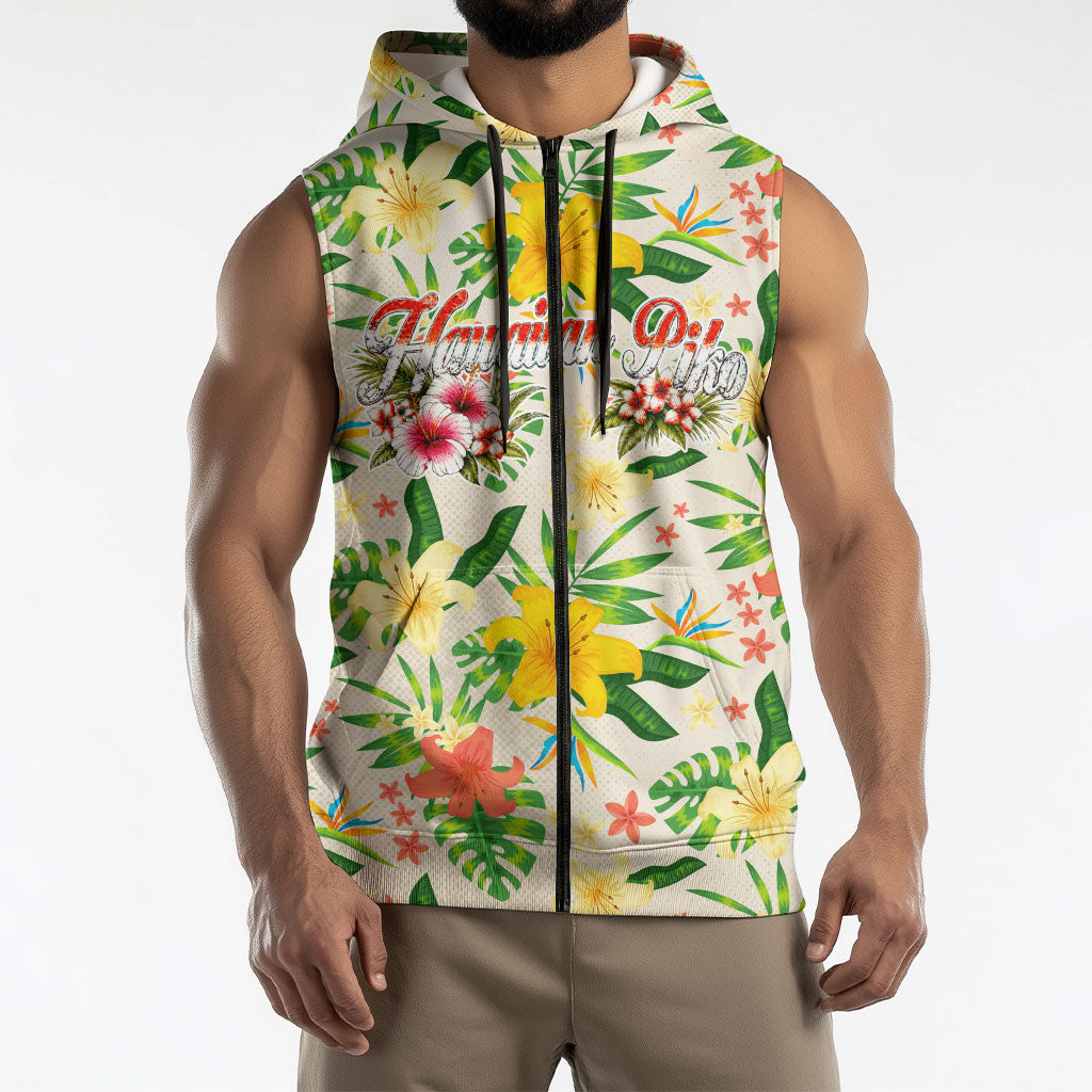 Hawaiian Piko Threads Of Paradise Aloha Sleeveless Zip Hoodie Tropical Hibiscus Plumeria