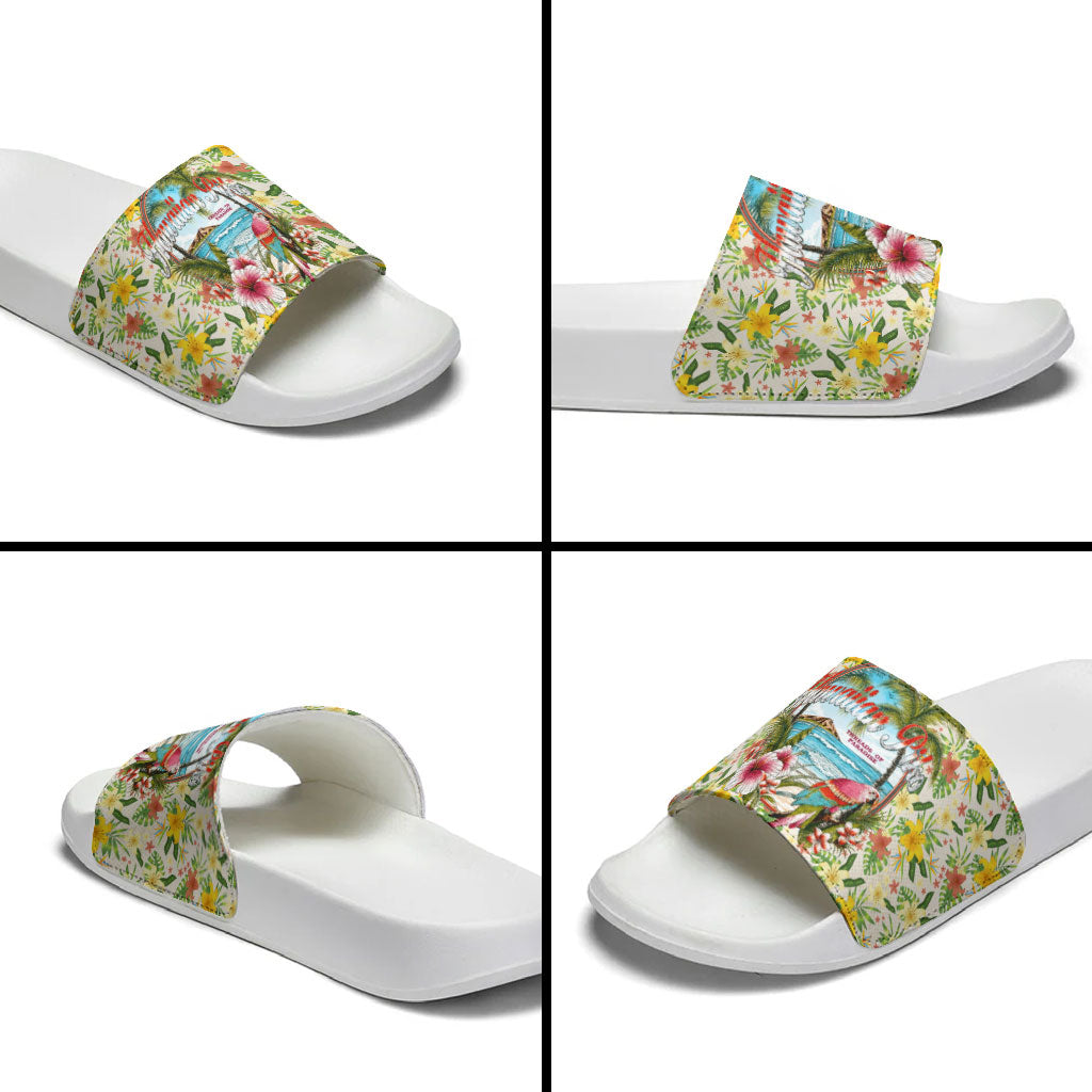 Hawaiian Piko Threads Of Paradise Aloha Slide Sandals Tropical Hibiscus Plumeria