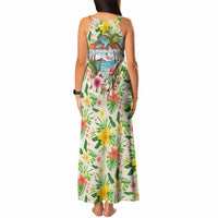Hawaiian Piko Threads Of Paradise Aloha Tank Maxi Dress Tropical Hibiscus Plumeria