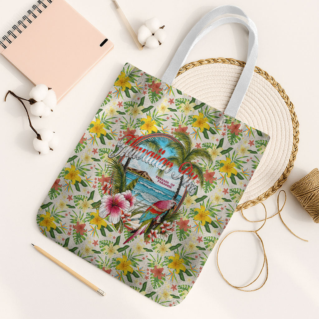 Hawaiian Piko Threads Of Paradise Aloha Tote Bag Tropical Hibiscus Plumeria