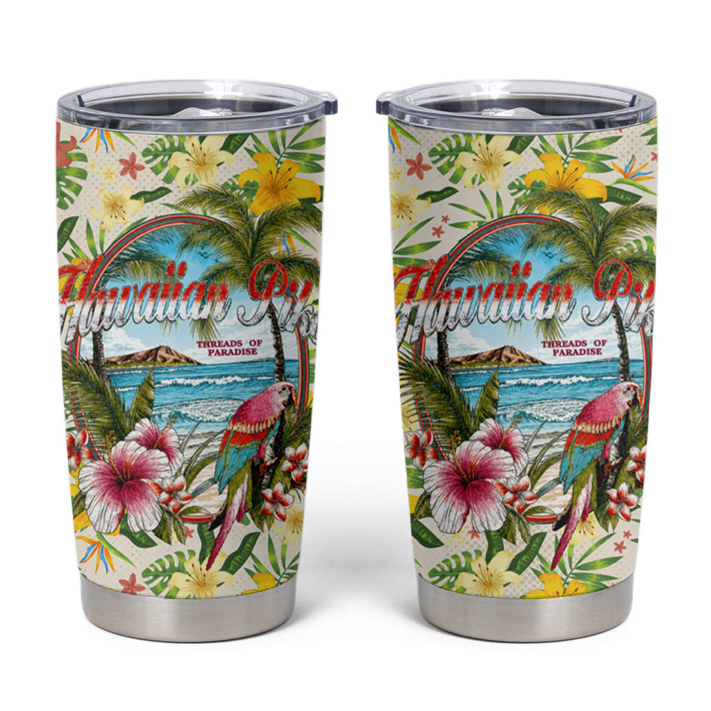 Hawaiian Piko Threads Of Paradise Aloha Tumbler Cup Tropical Hibiscus Plumeria
