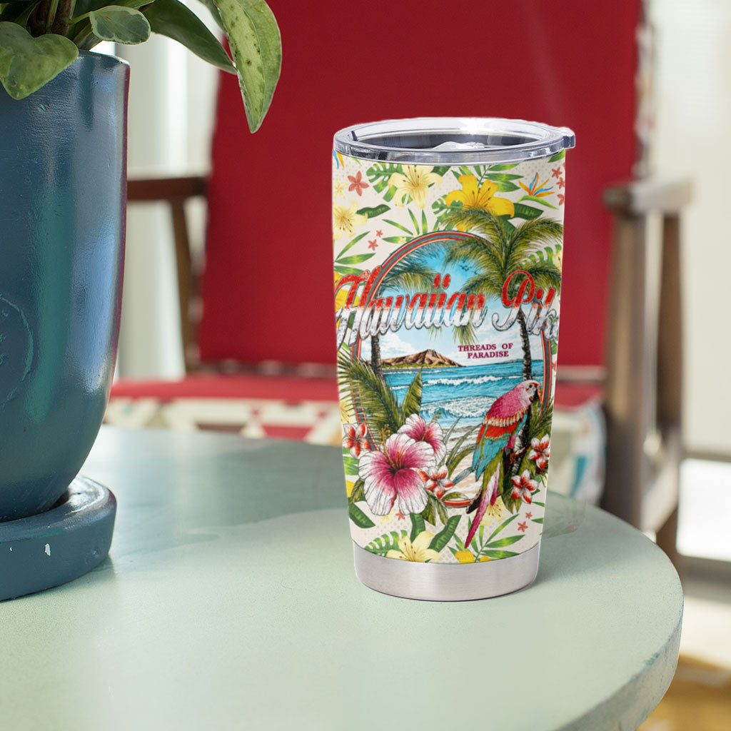 Hawaiian Piko Threads Of Paradise Aloha Tumbler Cup Tropical Hibiscus Plumeria