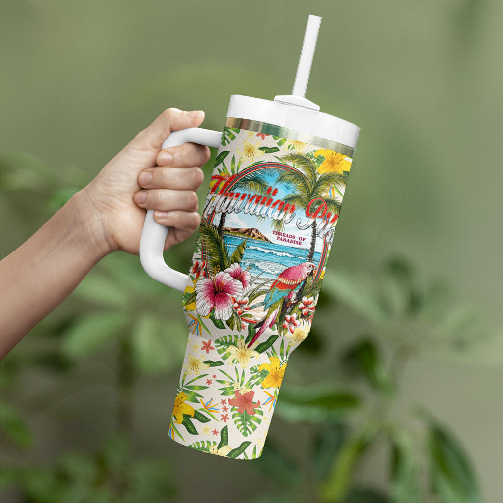 Hawaiian Piko Threads Of Paradise Aloha Tumbler With Handle Tropical Hibiscus Plumeria