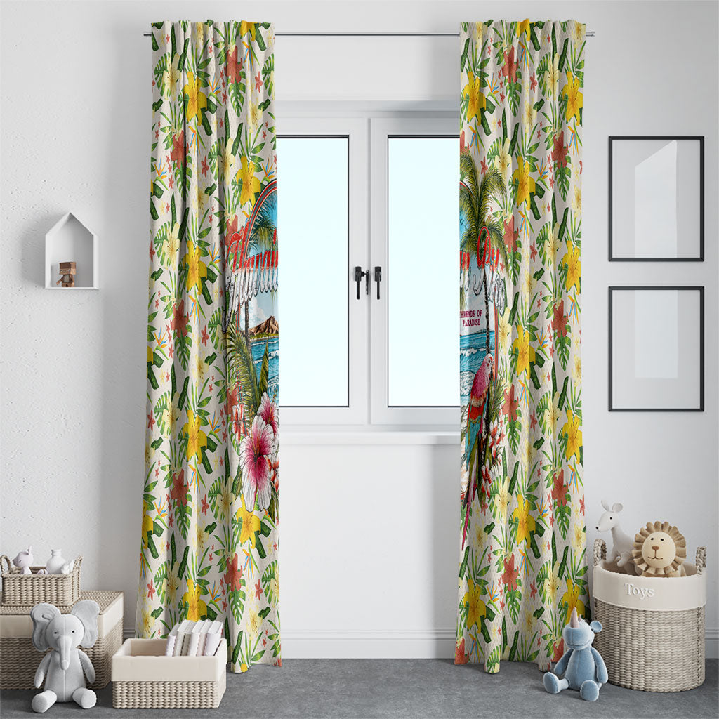 Hawaiian Piko Threads Of Paradise Aloha Window Curtain Tropical Hibiscus Plumeria