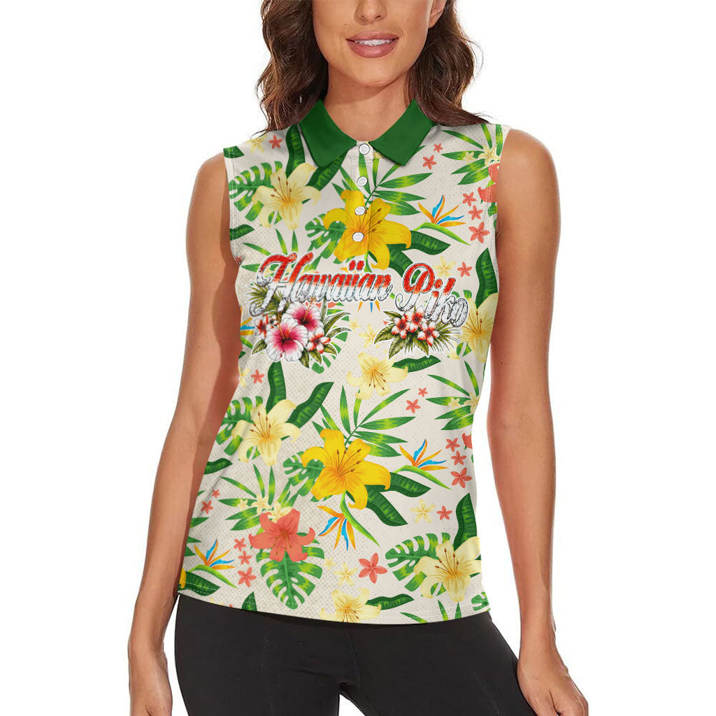Hawaiian Piko Threads Of Paradise Aloha Women Sleeveless Polo Shirt Tropical Hibiscus Plumeria