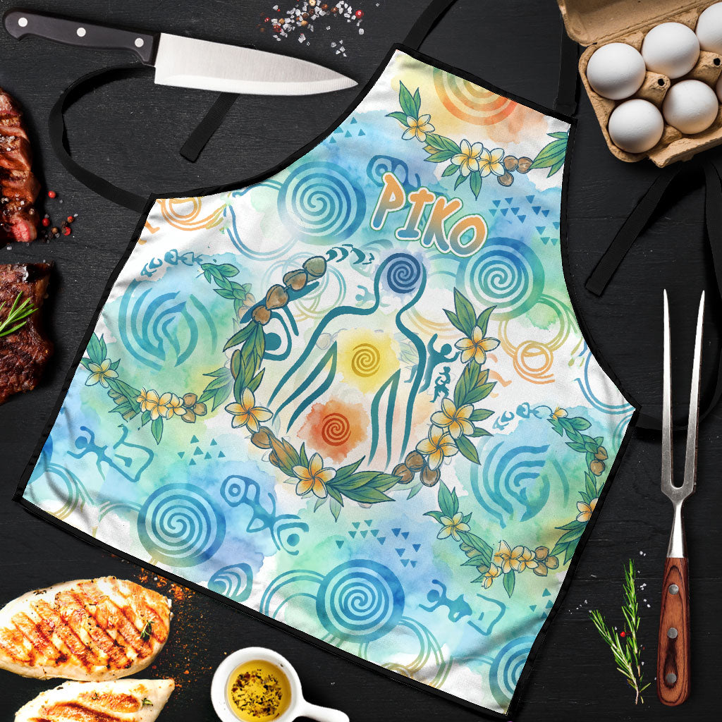 Hawaiian Piko Cultural Pride Aloha Apron Watercolor Spiral Art - Tropical Plumeria Lei Garland