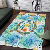 Hawaiian Piko Cultural Pride Aloha Area Rug Watercolor Spiral Art - Tropical Plumeria Lei Garland