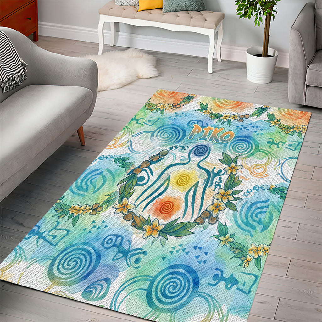 Hawaiian Piko Cultural Pride Aloha Area Rug Watercolor Spiral Art - Tropical Plumeria Lei Garland