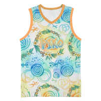 Hawaiian Piko Cultural Pride Aloha Basketball Jersey Watercolor Spiral Art - Tropical Plumeria Lei Garland