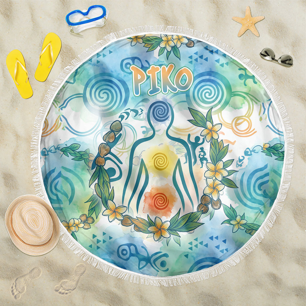 Hawaiian Piko Cultural Pride Aloha Beach Blanket Watercolor Spiral Art - Tropical Plumeria Lei Garland